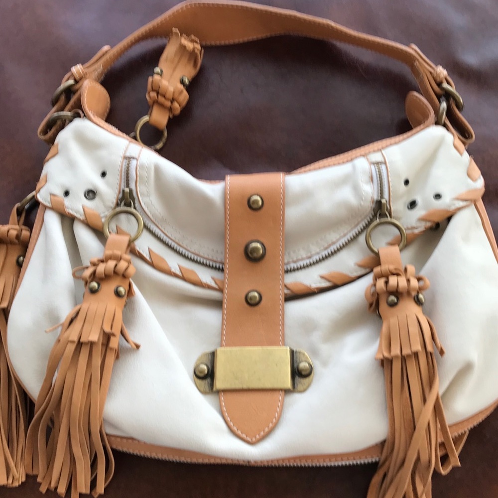 MANIA leather, fringe handbag